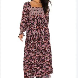 NWT Free People Black Sweet Escape Maxi Dress Large LS Square Neck RH10473 $168